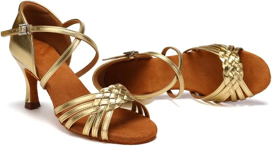 AOQUNFS Women Latin Dance Shoes Satin Ballroom Salsa Practice Performance Dance Shoes,LB-7.5cm