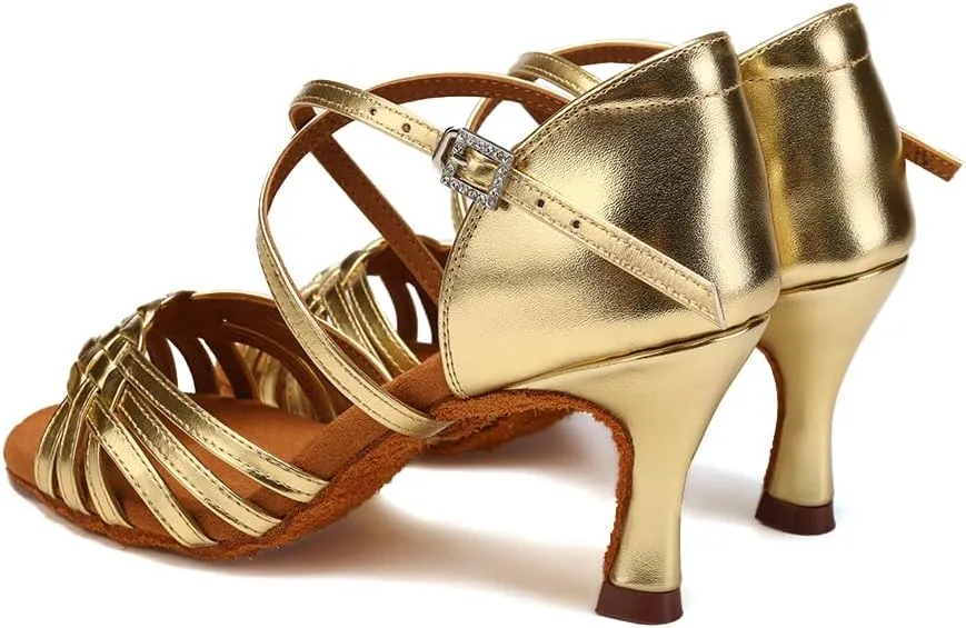 AOQUNFS Women Latin Dance Shoes Satin Ballroom Salsa Practice Performance Dance Shoes,LB-7.5cm