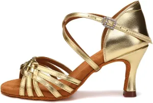 AOQUNFS Women Latin Dance Shoes Satin Ballroom Salsa Practice Performance Dance Shoes,LB-7.5cm