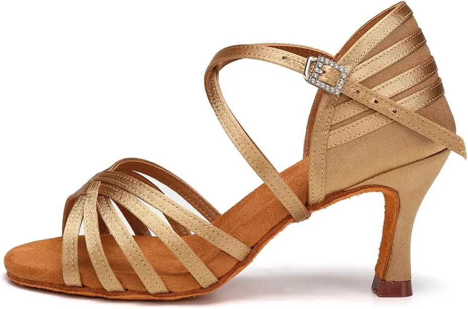 AOQUNFS Women's Latin Dance Shoes Ballroom Salsa Practice Professional Performance Dancing Shoes,2324,Beige,US 6.5