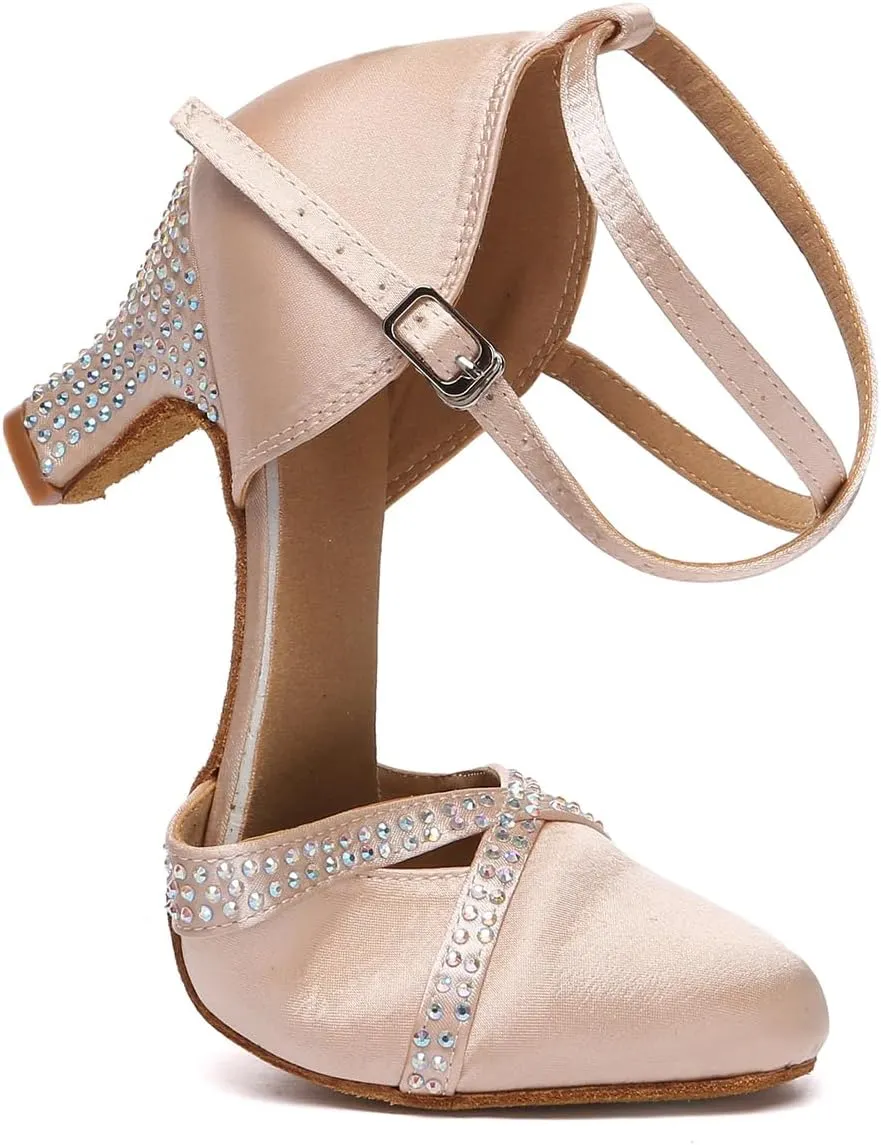 AOQUNFS Women's Latin Dance Shoes Closed Toe Salsa Ballroom Practice Performance Dancing Shoes,Model D51