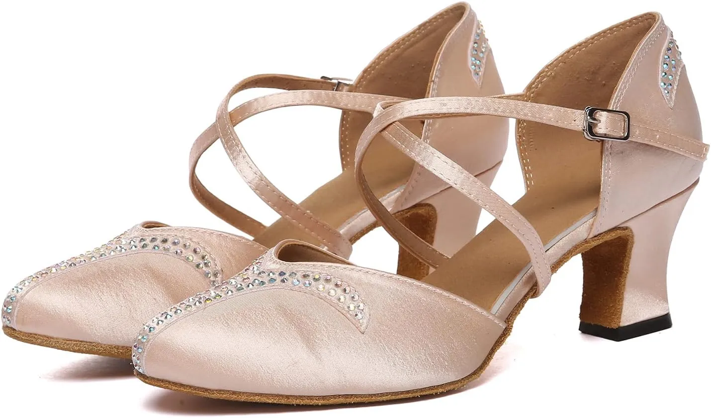 AOQUNFS Women's Latin Dance Shoes Closed Toe Salsa Ballroom Practice Performance Dancing Shoes,Model L617