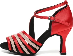 AOQUNFS Women's Latin Dance Shoes Satin Ballroom Salsa Practice Professional Performance Dancing Shoes