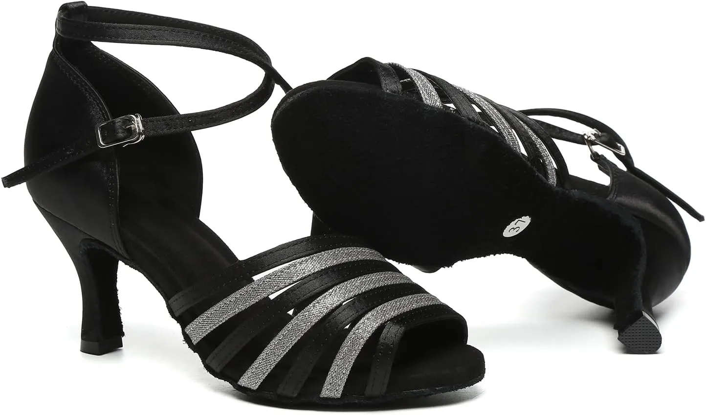 AOQUNFS Women's Latin Dance Shoes Satin Ballroom Salsa Practice Professional Performance Dancing Shoes