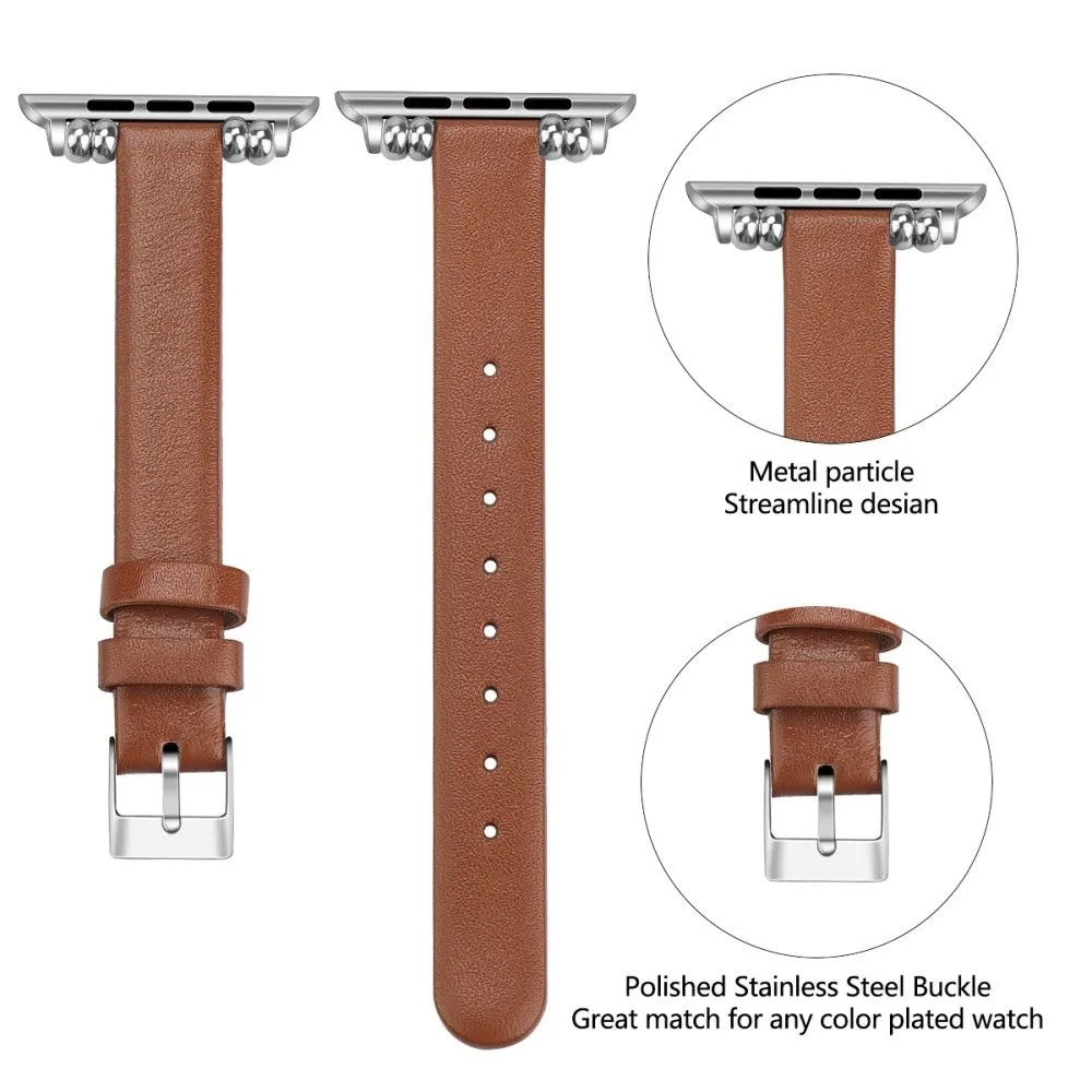 Apple Watch (45mm) simple genuine leather watch strap - Brown / Size: L