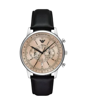 Armani Elegant Chronograph Watch with Black Leather White Dial AR11634
