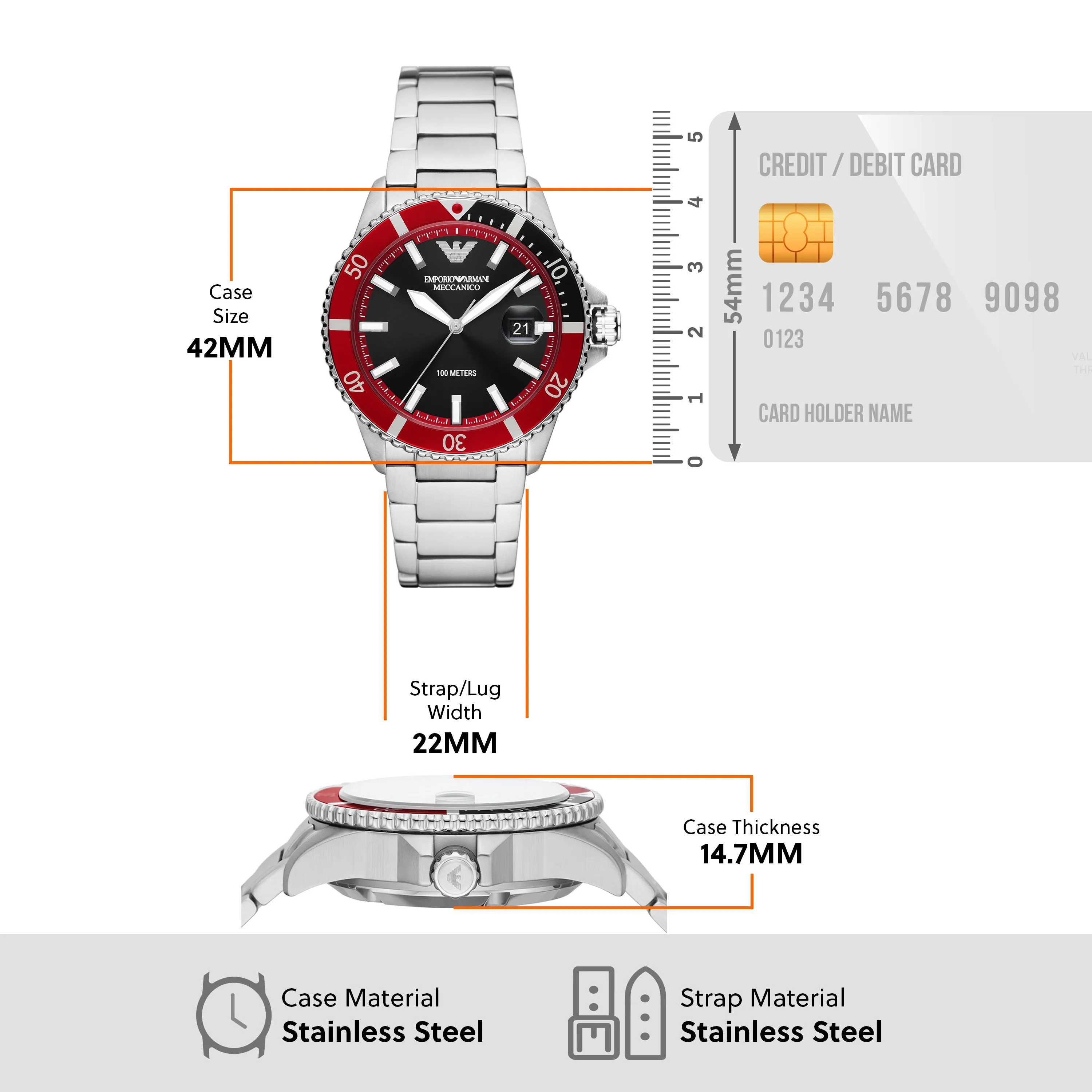 Armani Elegant Silver Steel Diver Watch with Black Dial AR60074