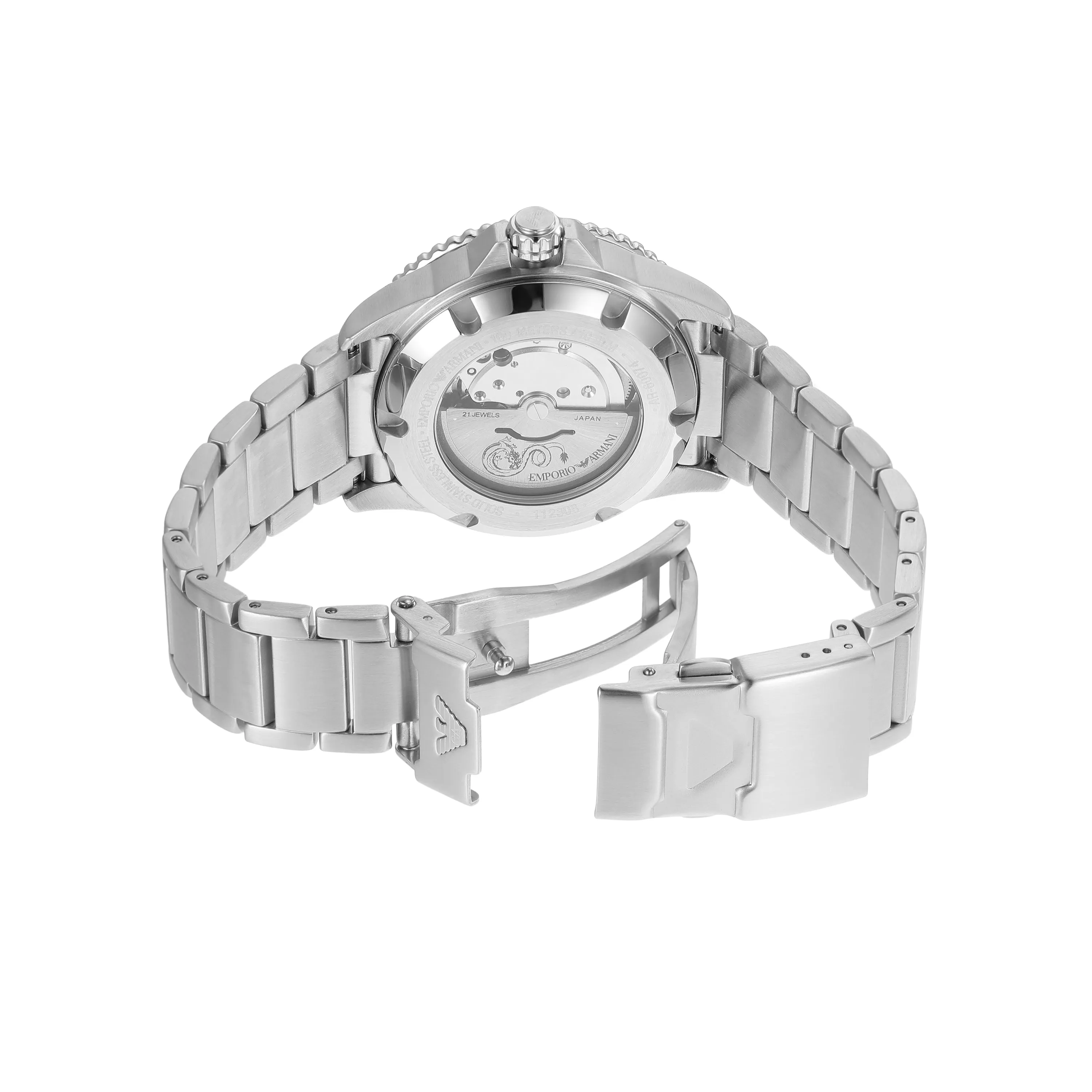 Armani Elegant Silver Steel Diver Watch with Black Dial AR60074