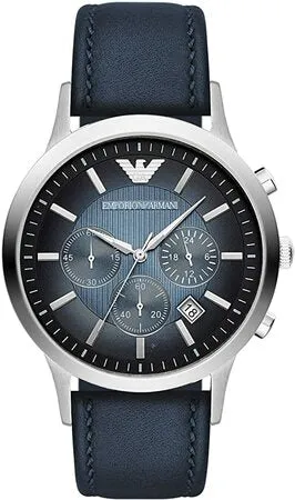 Armani Emporio Men's Blue Chronograph Watch with Leather Strap AR2473