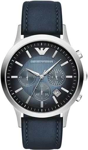 Armani Emporio Men's Blue Chronograph Watch with Leather Strap AR2473