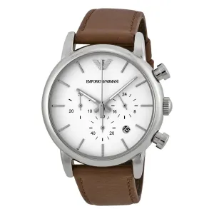 Armani Emporio Men's White Dial Brown Leather Chronograph Watch SKU456