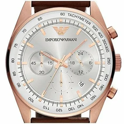 Armani Men's Chronograph Watch Silver Dial Brown Leather AR5995