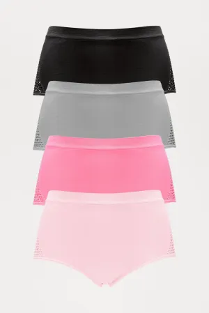 Beauty And Brains Seamless Bikini 4 Pack Panties - Black/combo