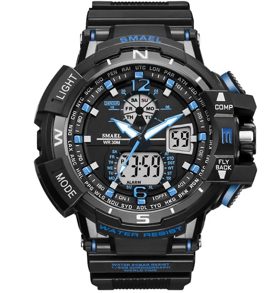black blue Fashion outdoor sports waterproof men's watch, dual display AZ17450