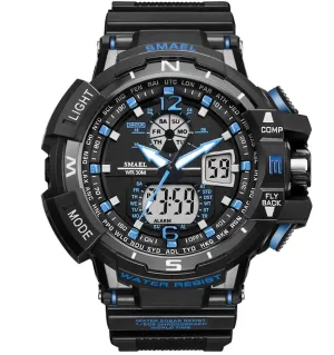 black blue Fashion outdoor sports waterproof men's watch, dual display AZ17450