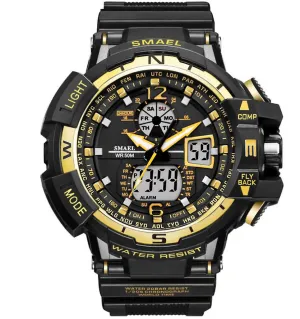 black gold Fashion outdoor sports waterproof men's watch, dual display AZ17451