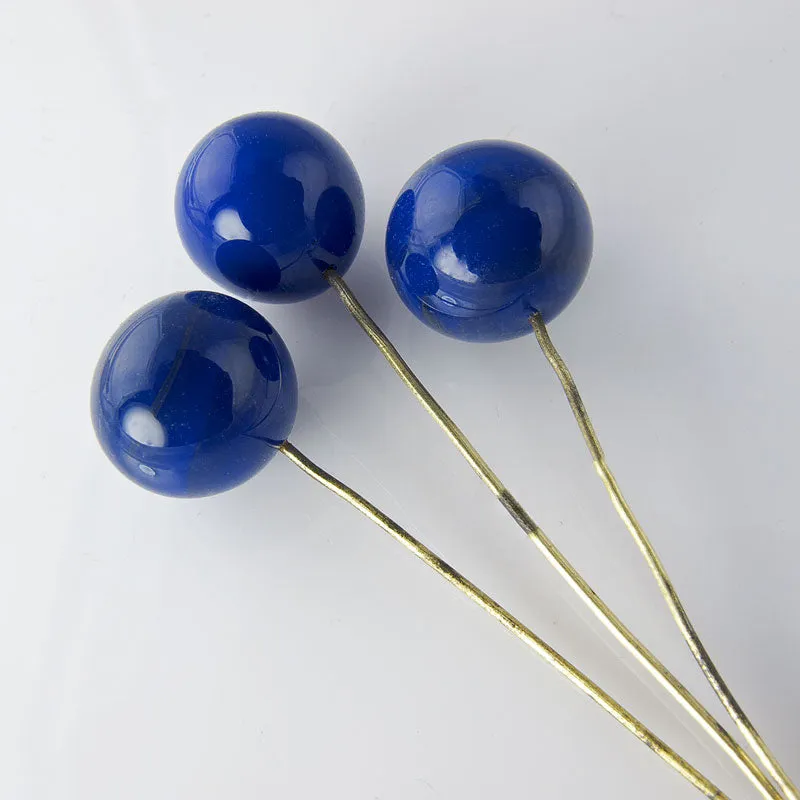 Blue Glass Round Beads on wire, 8-9mm. Japan. Pkg 10. b11-bl-1145