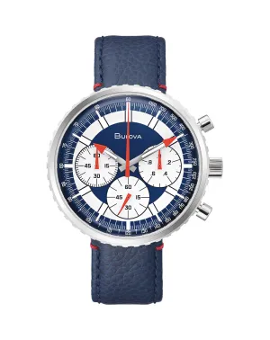 Bulova Archive Series Mens Chronograph Watch with Blue Dial and Leather Strap 96A283