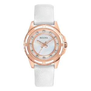 Bulova Ladies Sutton Domed Diamond Encrusted Leather Watch - 98P119