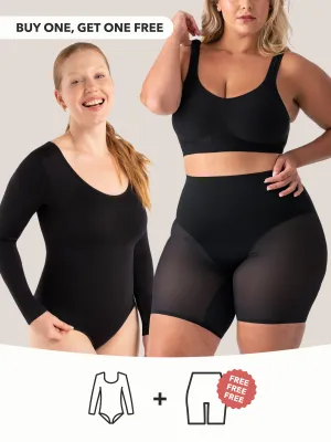 Buy 1, Get 1 FREE: 1 Long Sleeve Bodysuit   1 FREE Mesh Shorts