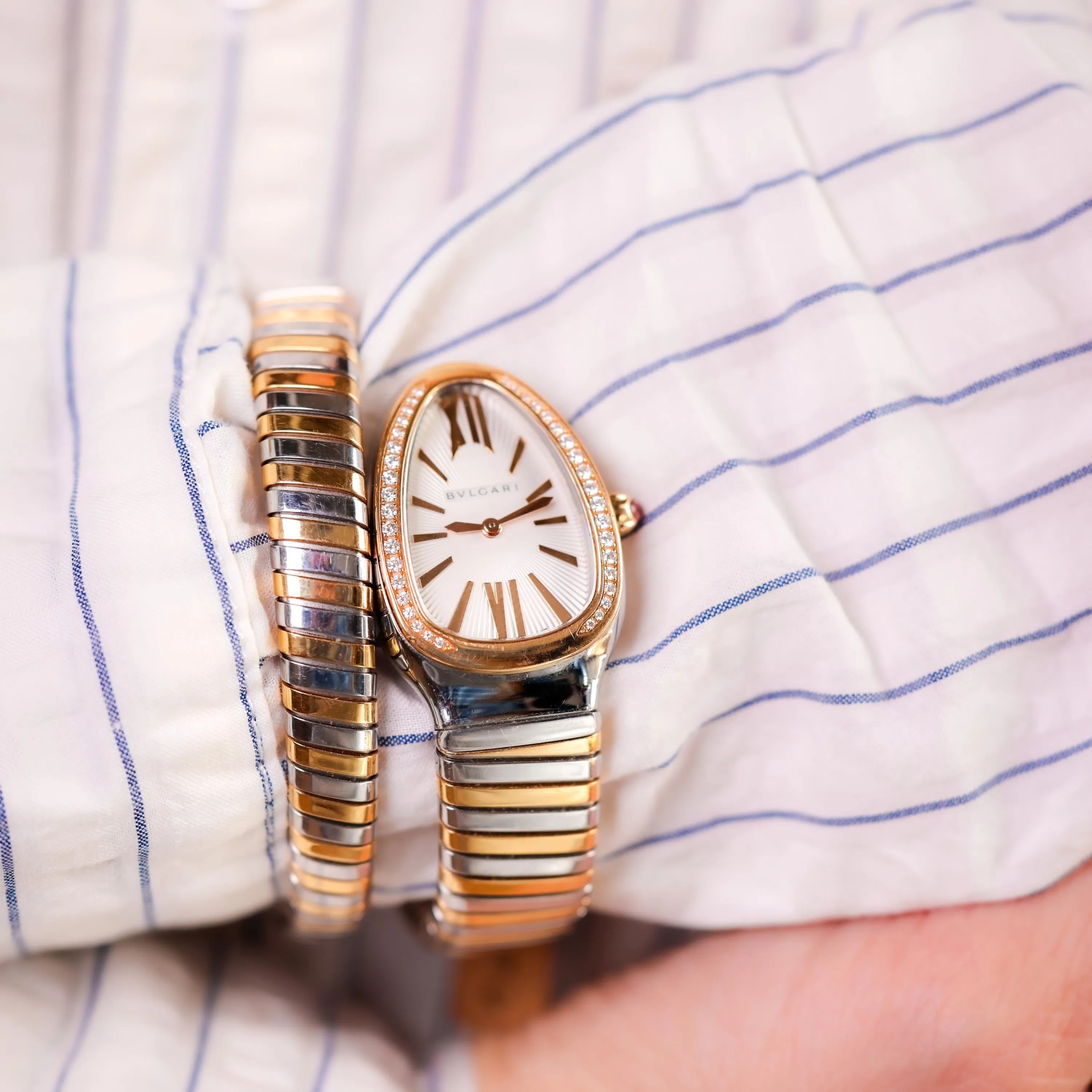 Bvlgari Diamond 18K Yellow Gold and Steel Serpenti Tubogas Watch