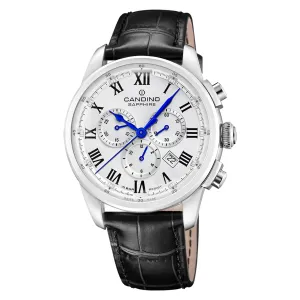 Candino Black Leather Silver Dial Men's Chronograph Swiss Made Watch - C4745/4