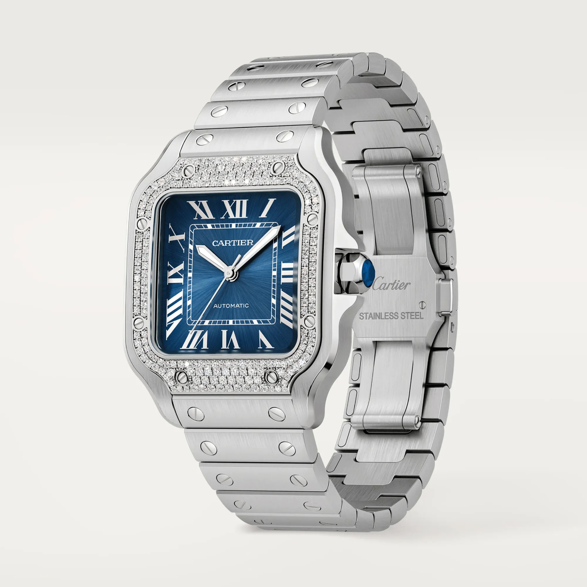 Cartier Santos Stainless Steel & Diamonds Men's Watch