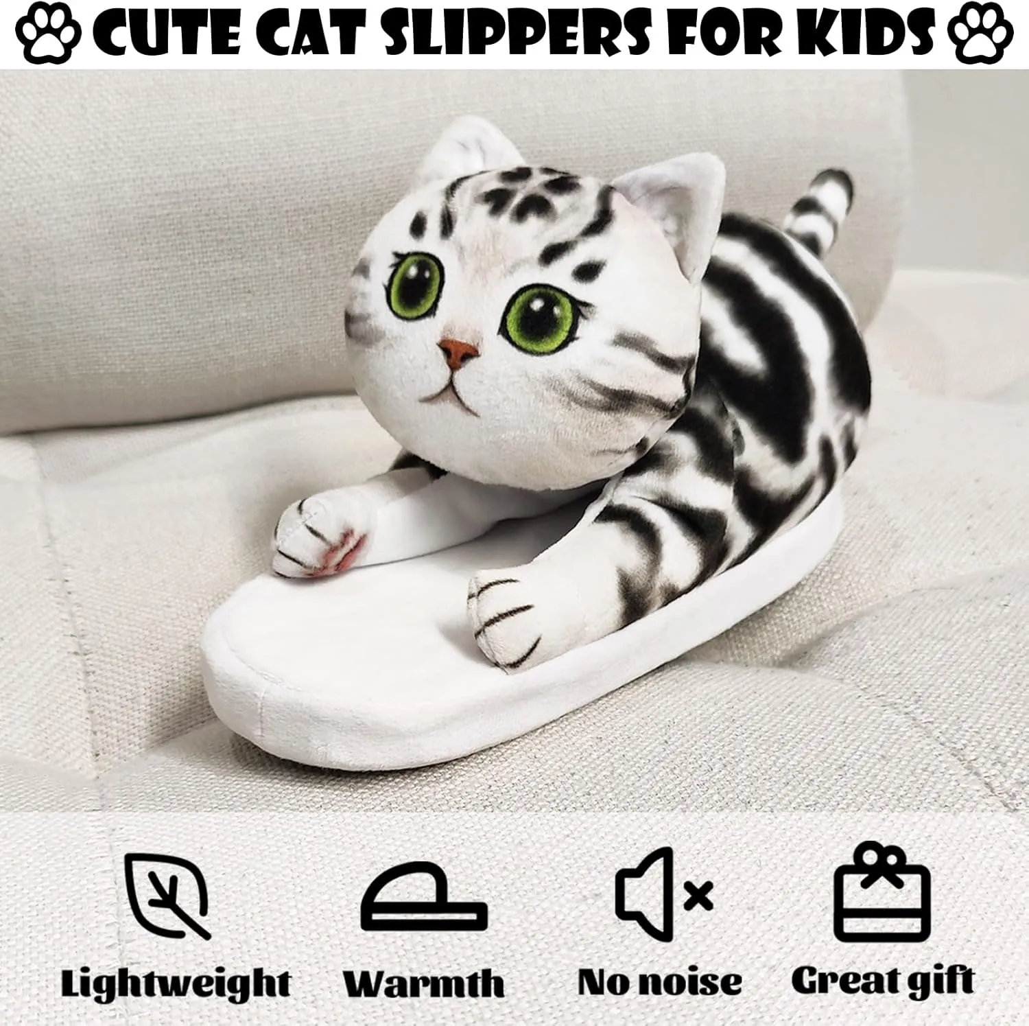 Cat Slippers for Kids, Indoor House Slippers,Non-slip Sole, Cute slippers with Cat, Cat Gifts for Girls Boys/Christmas/Halloween Gifts