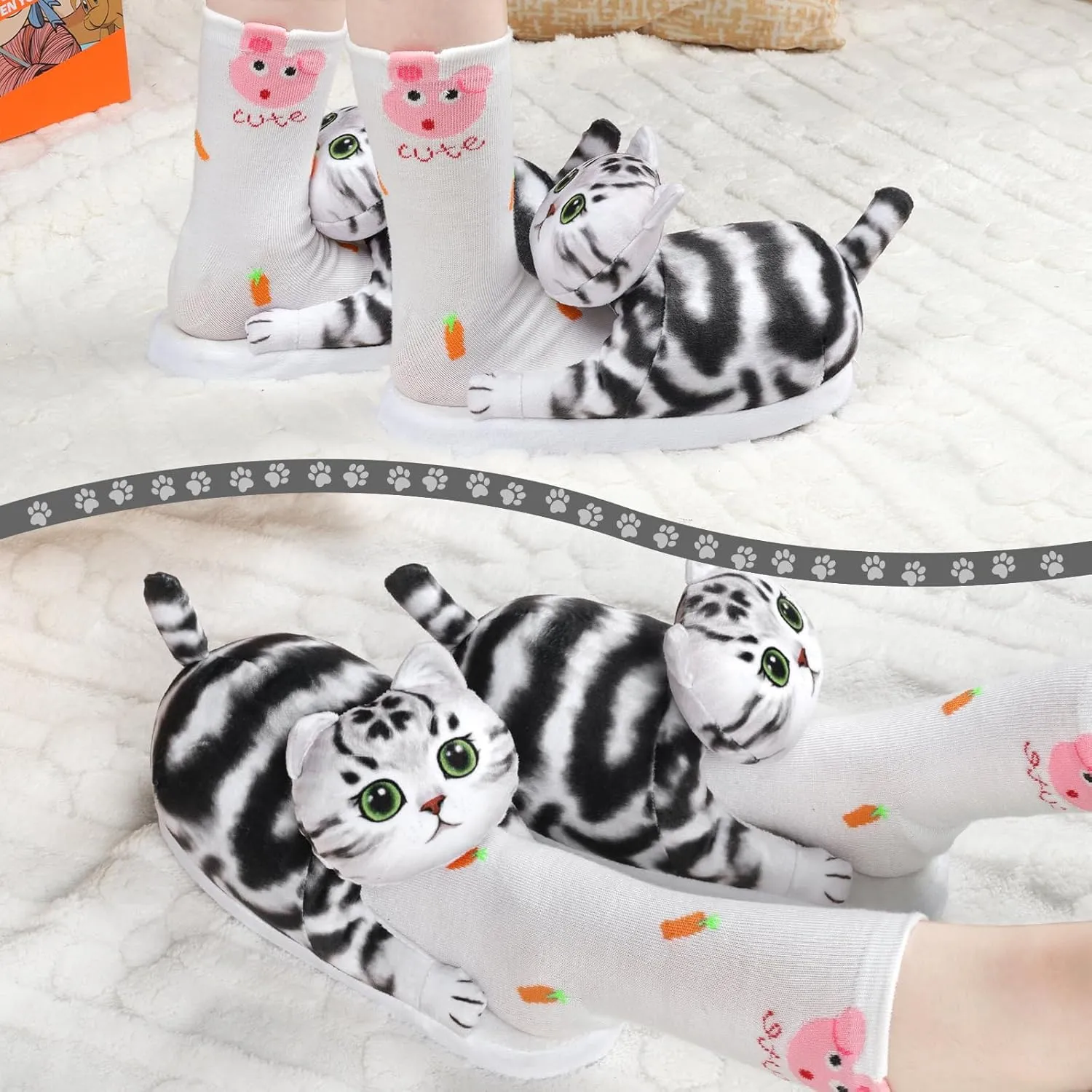Cat Slippers for Kids, Indoor House Slippers,Non-slip Sole, Cute slippers with Cat, Cat Gifts for Girls Boys/Christmas/Halloween Gifts