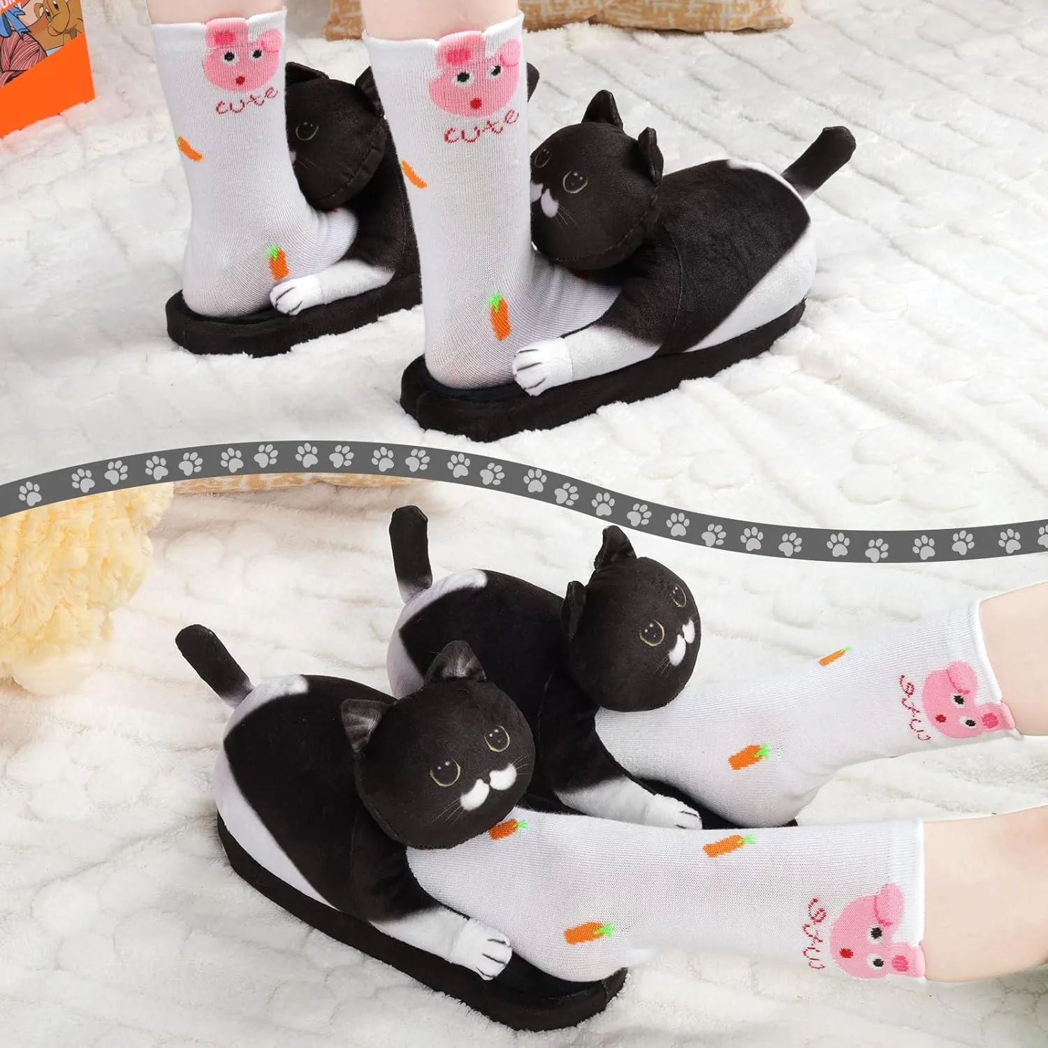 Cat Slippers for Kids, Indoor House Slippers,Non-slip Sole, Cute slippers with Cat, Cat Gifts for Girls Boys/Christmas/Halloween Gifts