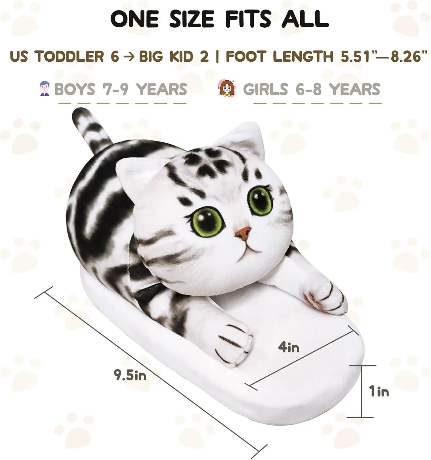 Cat Slippers for Kids, Indoor House Slippers,Non-slip Sole, Cute slippers with Cat, Cat Gifts for Girls Boys/Christmas/Halloween Gifts