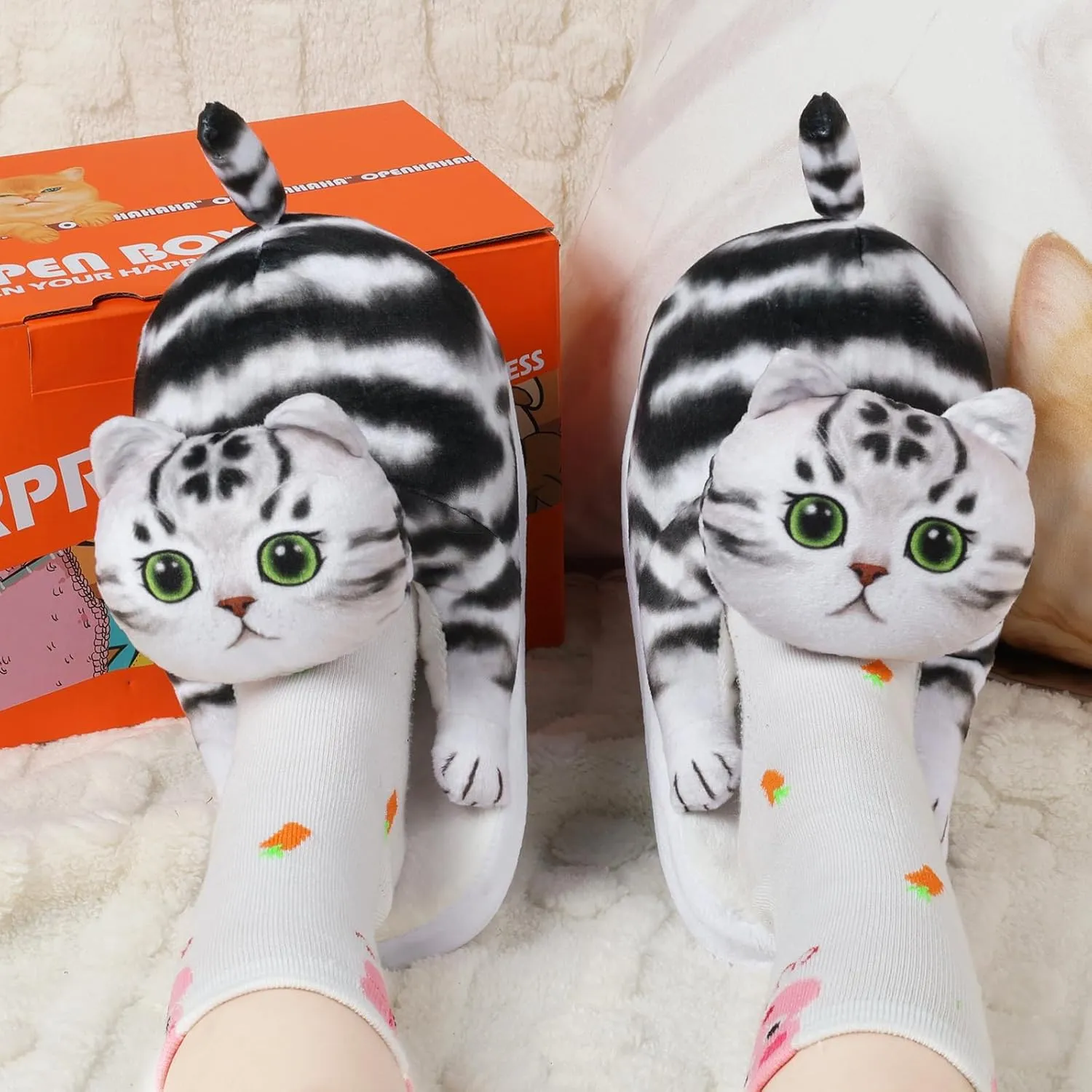 Cat Slippers for Kids, Indoor House Slippers,Non-slip Sole, Cute slippers with Cat, Cat Gifts for Girls Boys/Christmas/Halloween Gifts