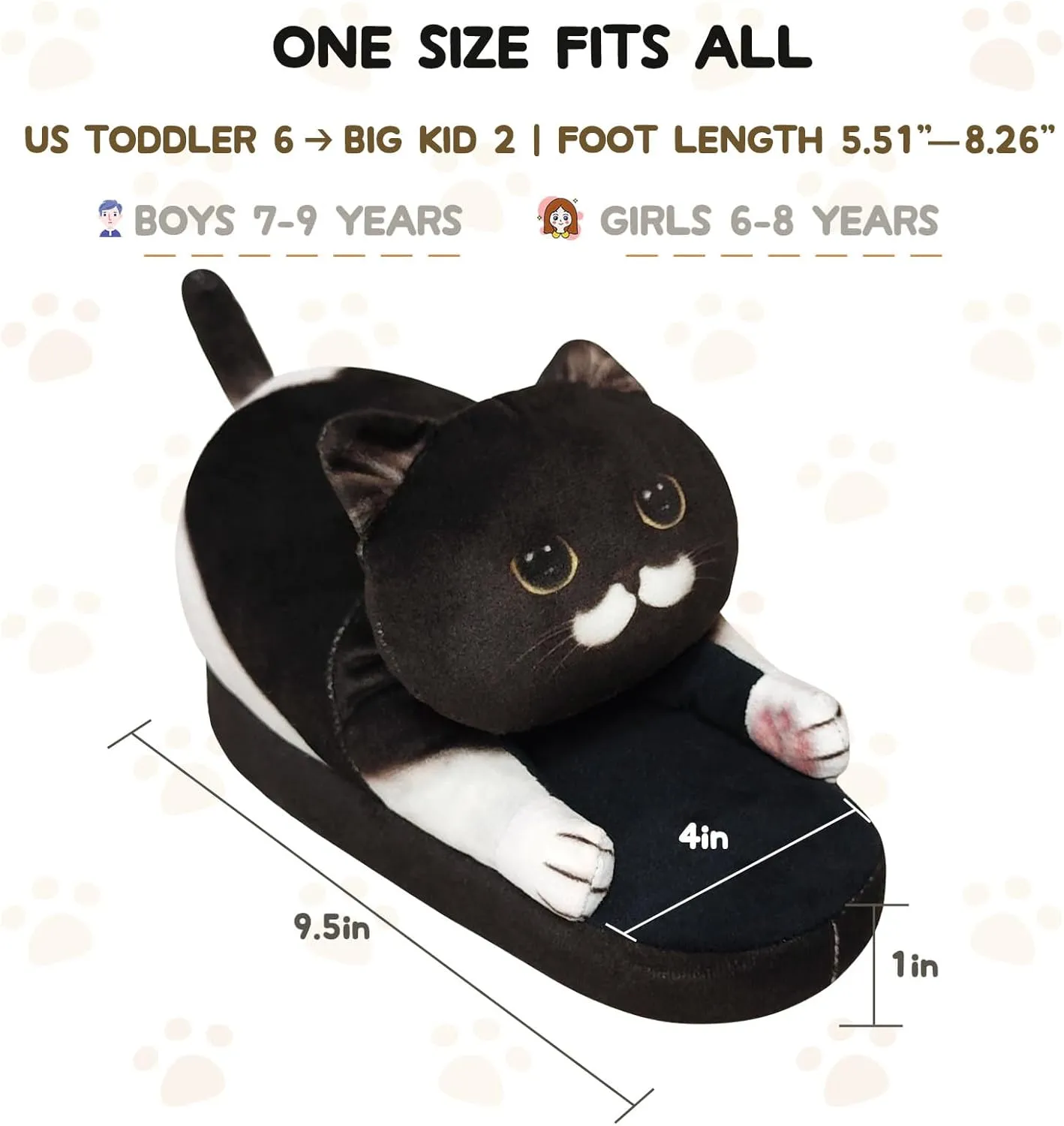 Cat Slippers for Kids, Indoor House Slippers,Non-slip Sole, Cute slippers with Cat, Cat Gifts for Girls Boys/Christmas/Halloween Gifts