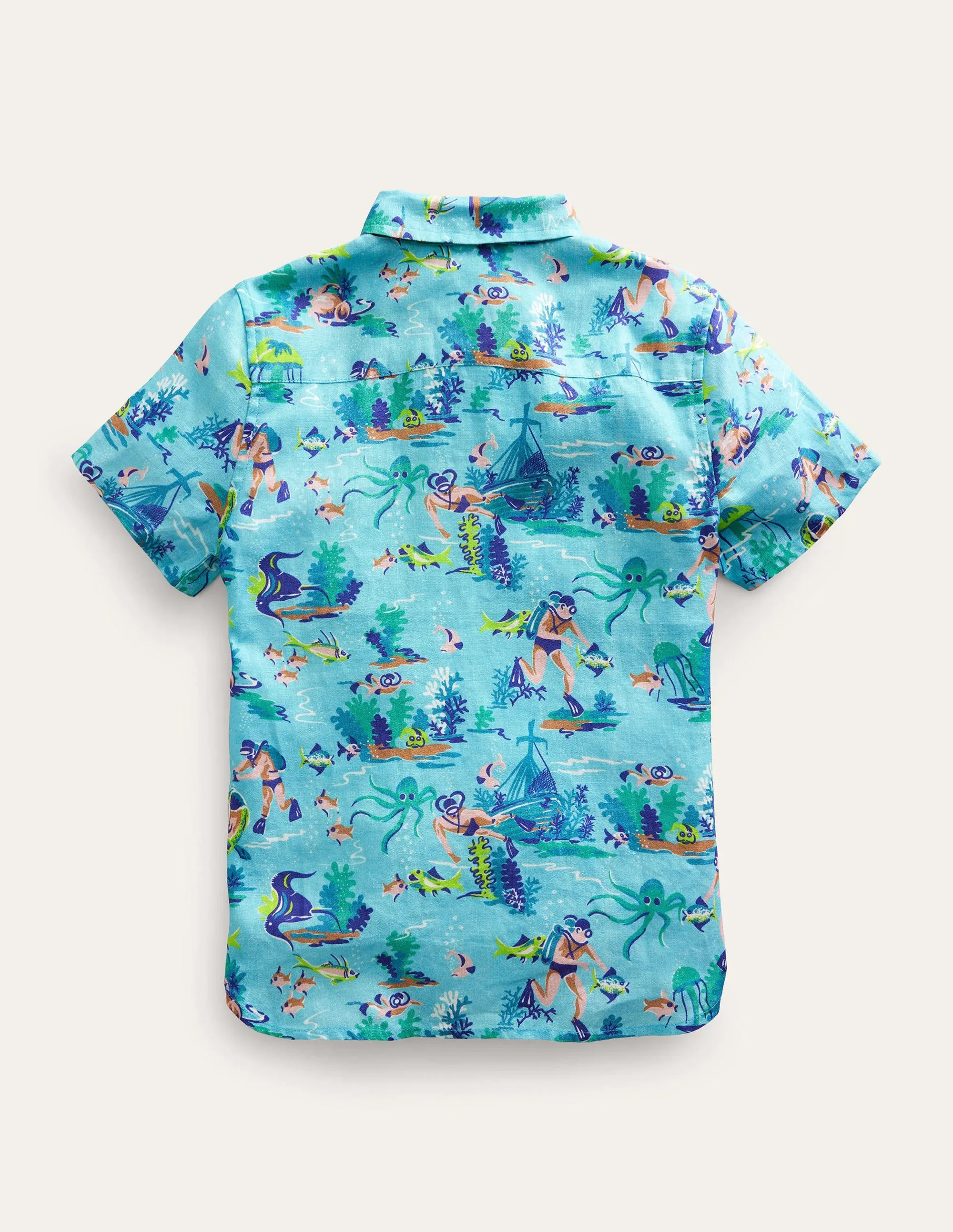 Cotton Linen Shirt-Aqua Sea Diver