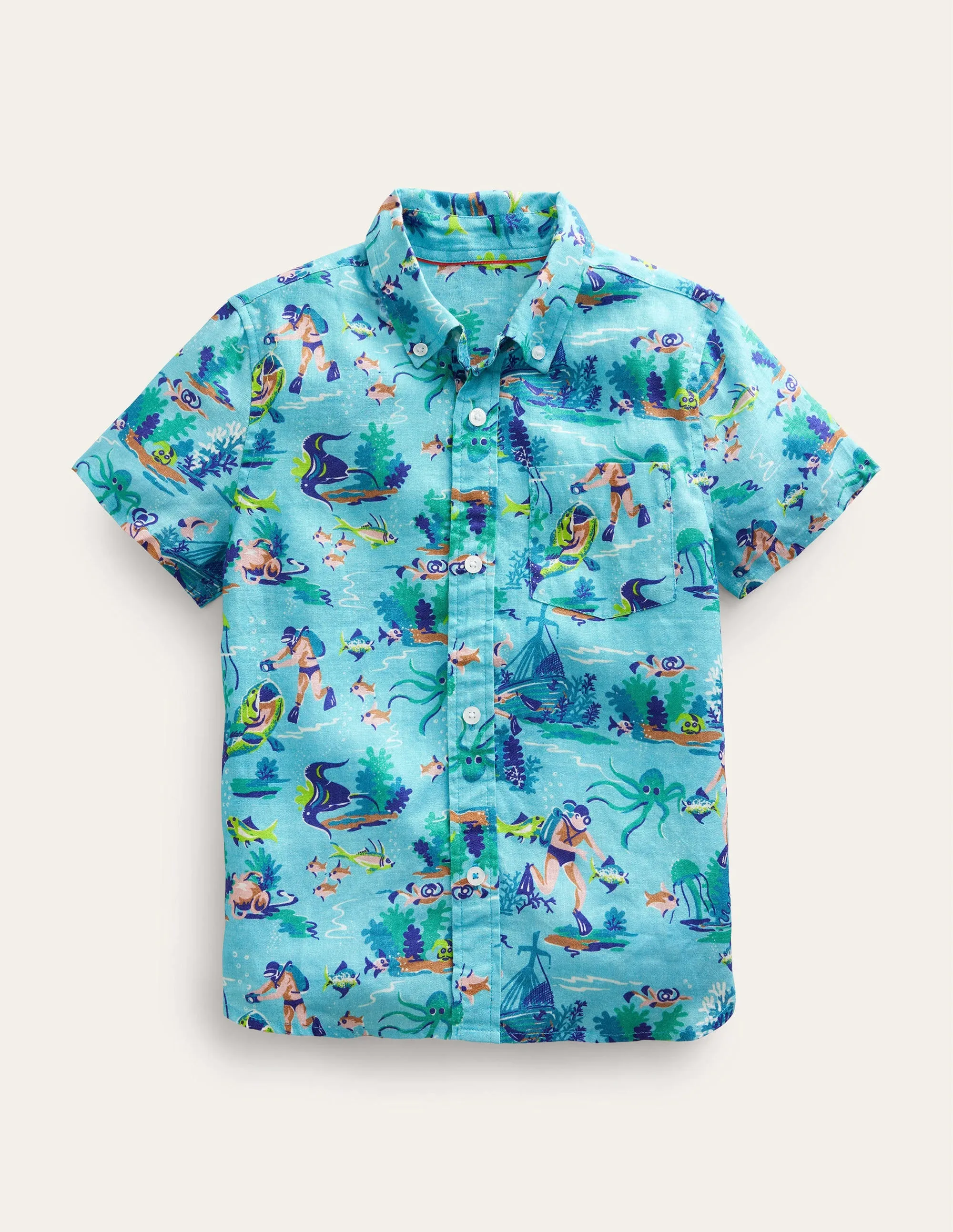 Cotton Linen Shirt-Aqua Sea Diver