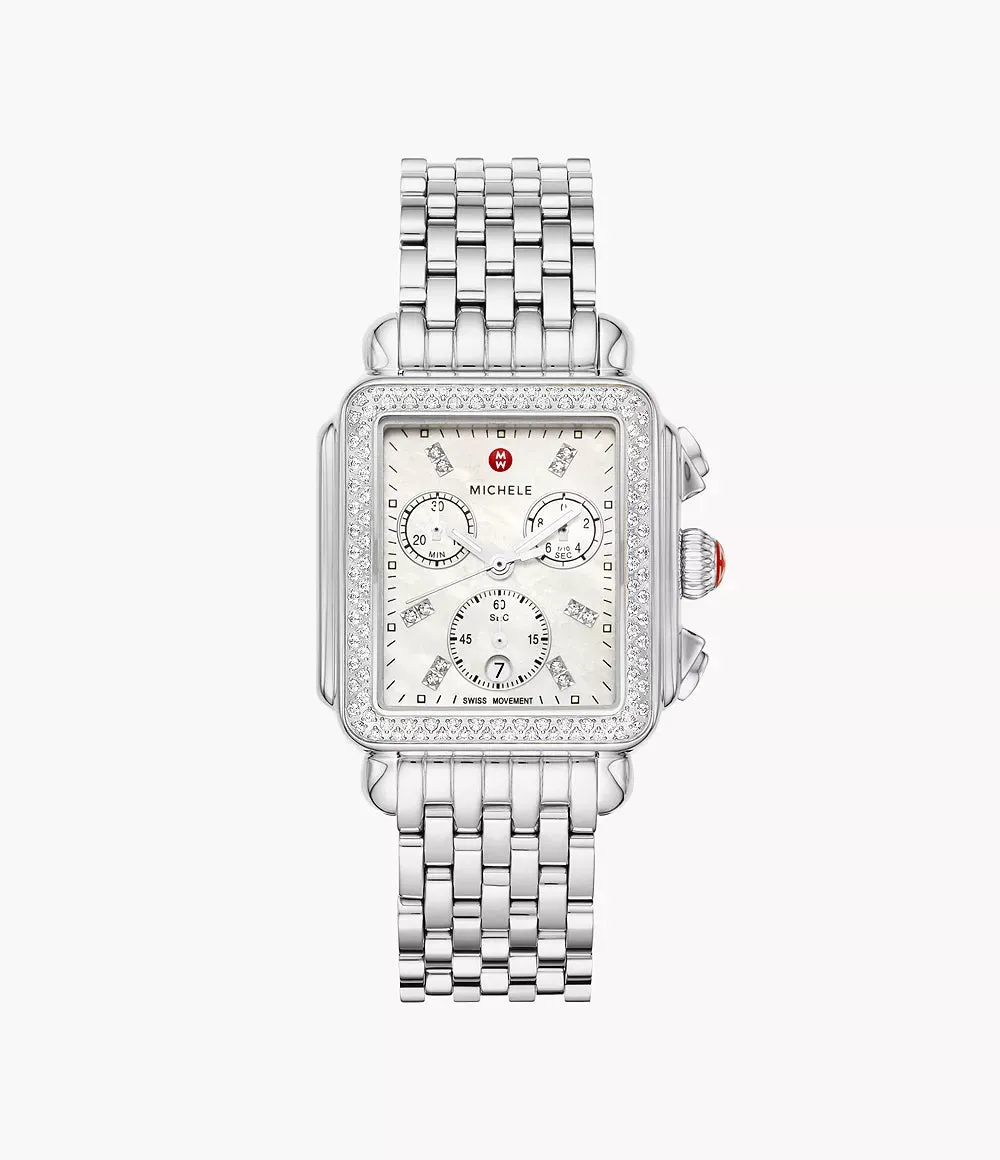 Deco Stainless Diamond Watch With MOP Dial