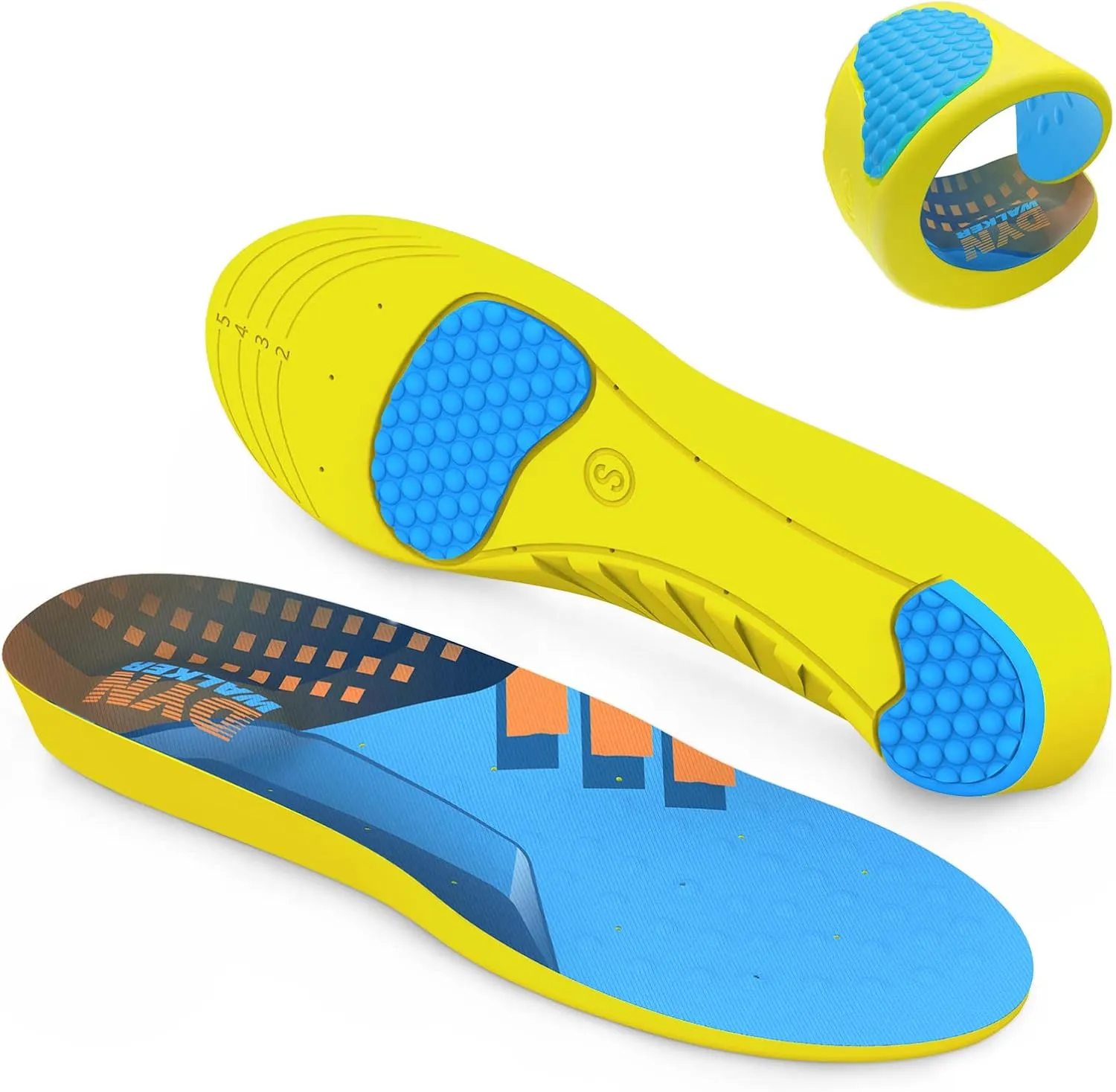 DynWalker Insoles Heel Cushion Pads Gel Men Shoe Inserts Memory Foam Arch Support Shock Absorption PU Nonslip Plantar Fasciitis Heel for Active Sport Shoe Variable Size 1 Pair L Blue