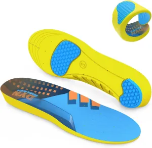 DynWalker Insoles Heel Cushion Pads Gel Men Shoe Inserts Memory Foam Arch Support Shock Absorption PU Nonslip Plantar Fasciitis Heel for Active Sport Shoe Variable Size 1 Pair L Blue