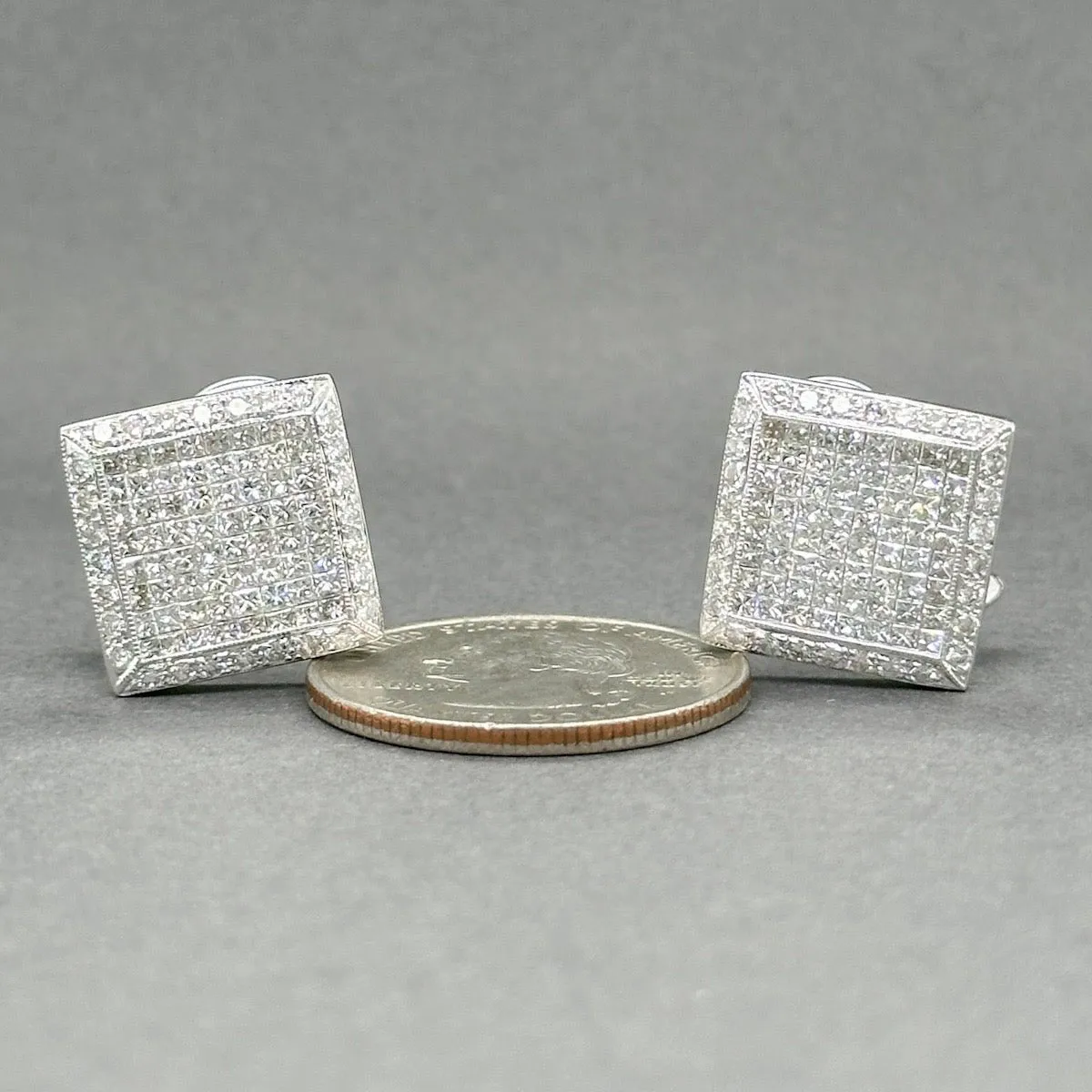 Estate 18K W Gold 2.89ctw G-H/VS2-SI2 Diamond Cluster Earrings