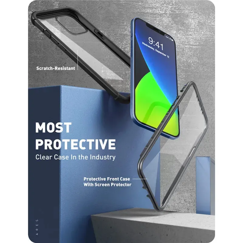 For Iphone 12 Mini 5.4 Inch 2020 Release Ares Full-Body Rugged Clear Bumper Case With Built-In Screen Protector