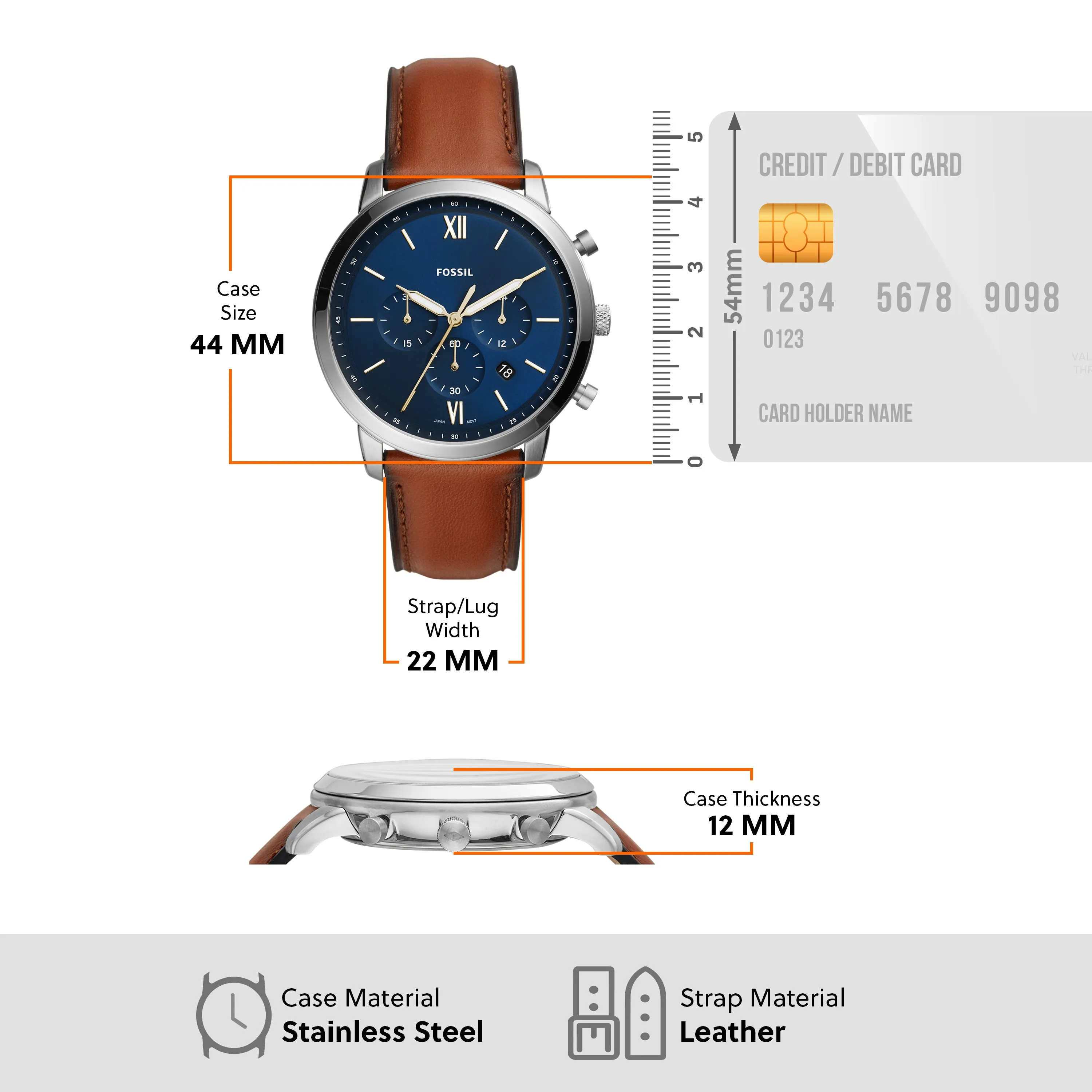 Fossil Neutra Chronograph Leather Watch & Matching Bracelet Set FS5708SET