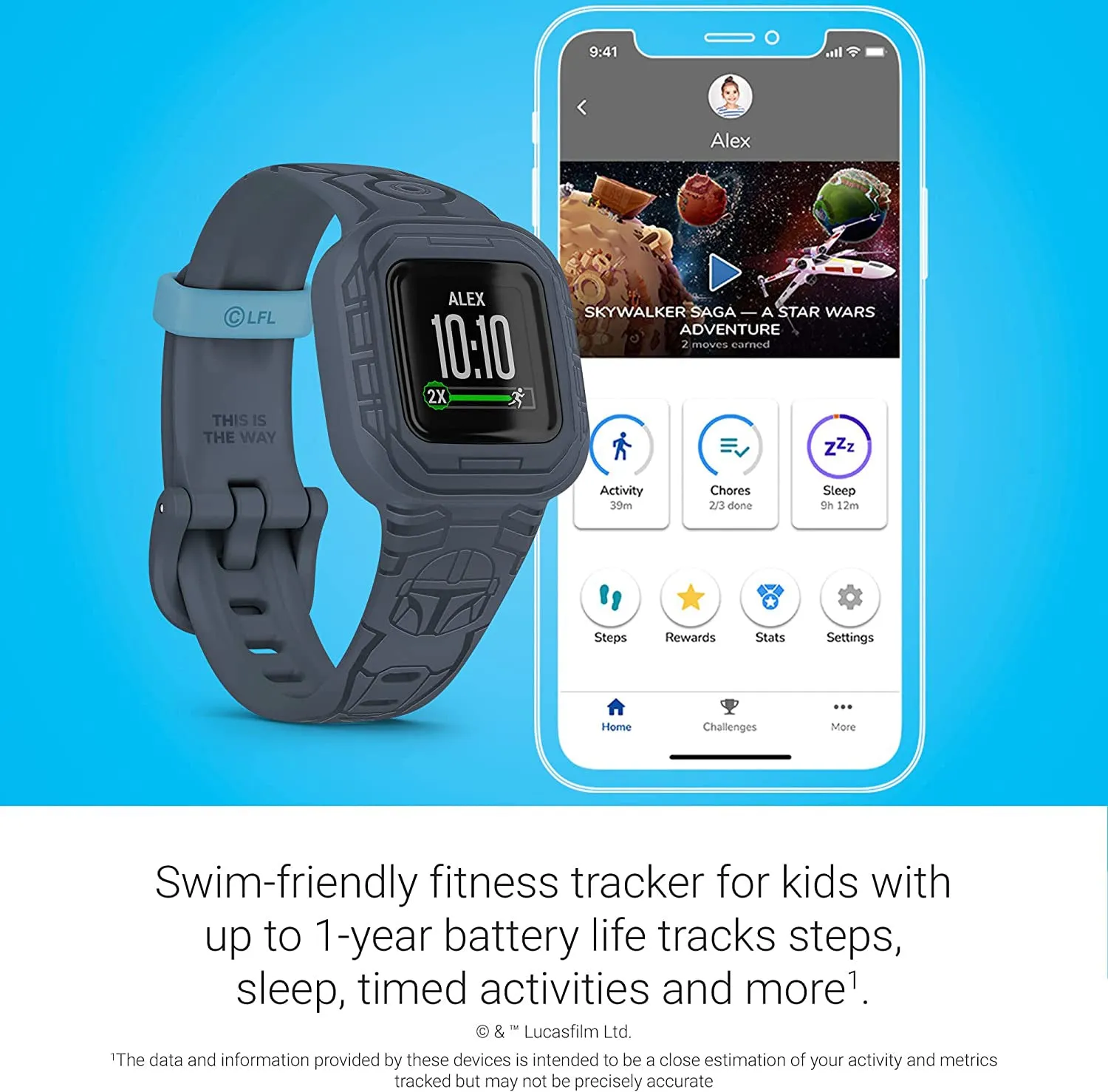 Garmin vivofit jr. 3 Star Wars Kids Mandalorian Swim-Friendly Activity Unlocks Adventure Fitness Tracker - 010-02441-35