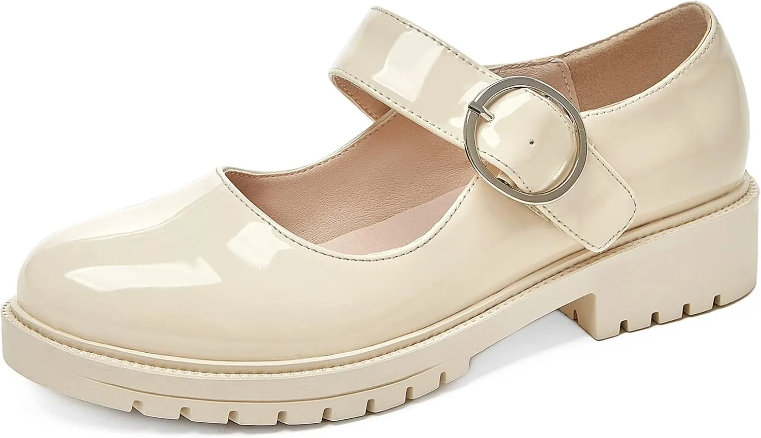 Gicoiz Classic Patent Mary Jane Womens Round Toe Buckle Pumps