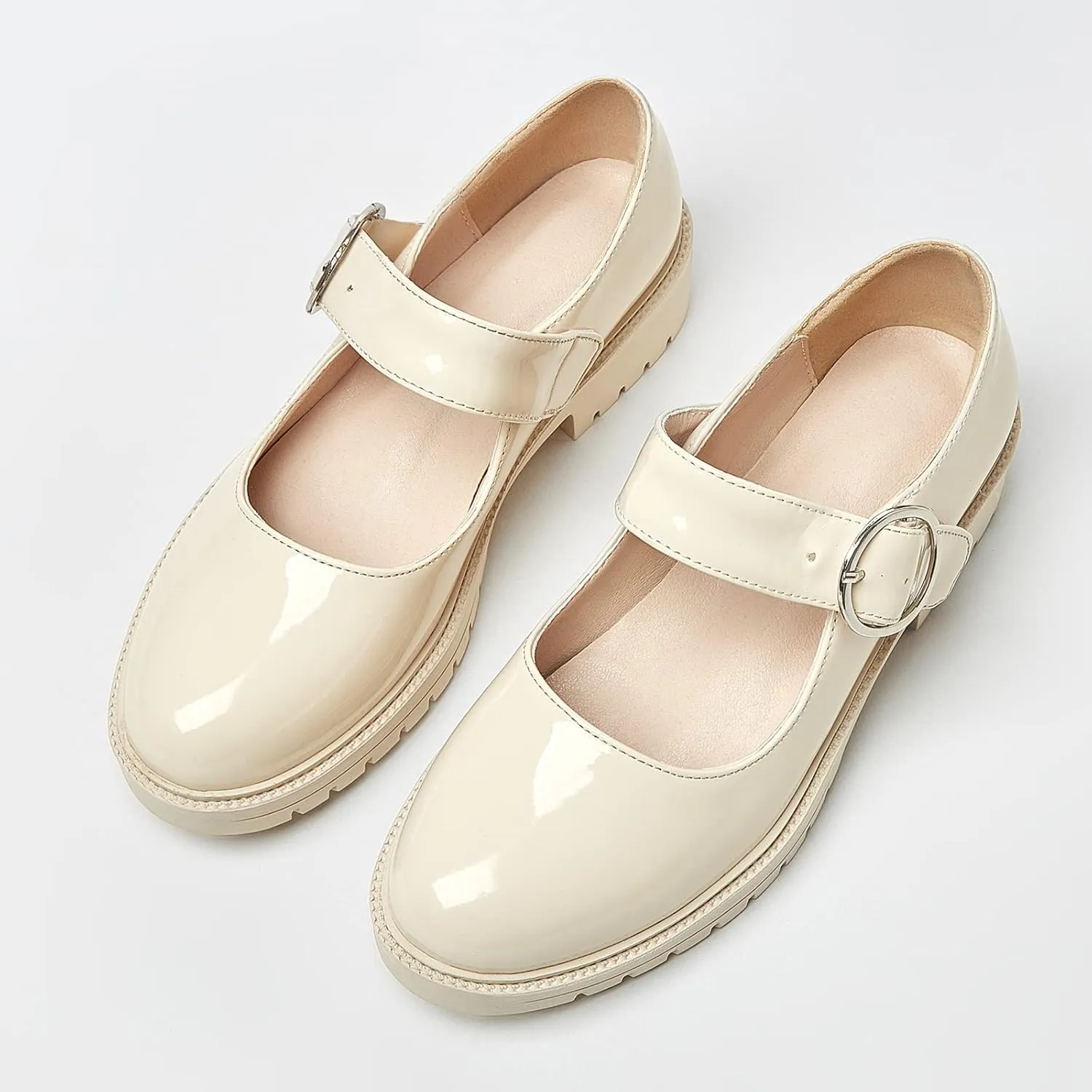 Gicoiz Classic Patent Mary Jane Womens Round Toe Buckle Pumps