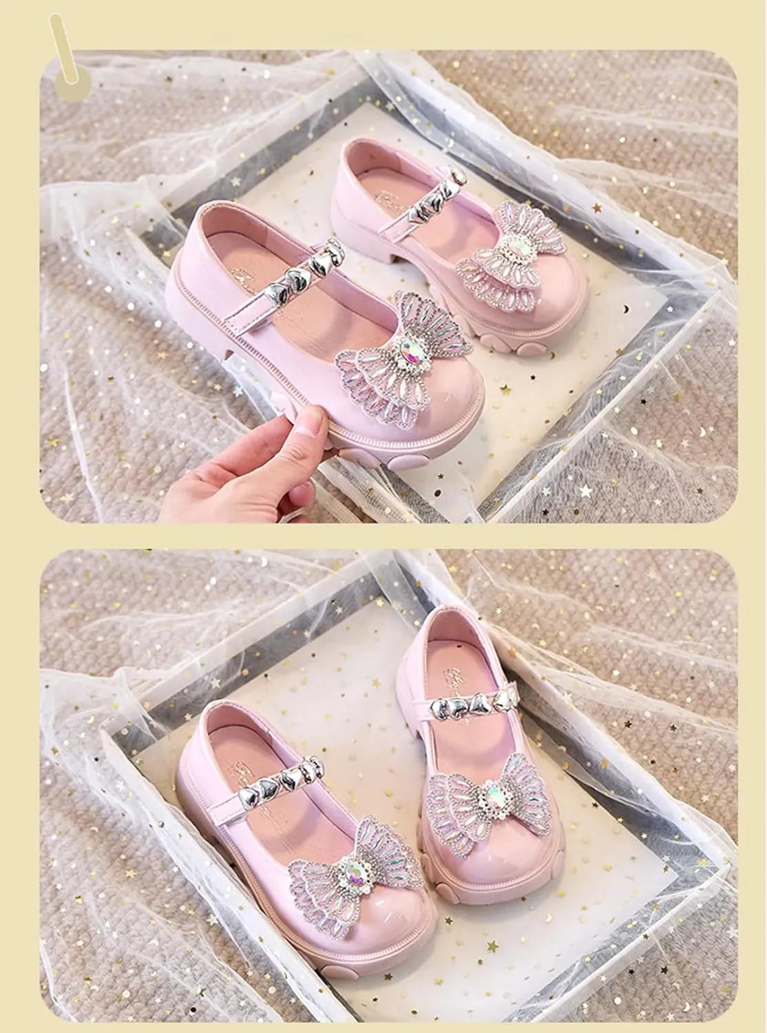 Girls Dress Shoes Party Wedding Mary Jane Shoes with Rhinestones Butterfly Princess Shoes for Toddler Little Big Kids