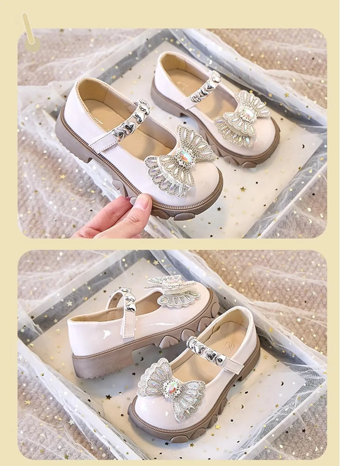 Girls Dress Shoes Party Wedding Mary Jane Shoes with Rhinestones Butterfly Princess Shoes for Toddler Little Big Kids