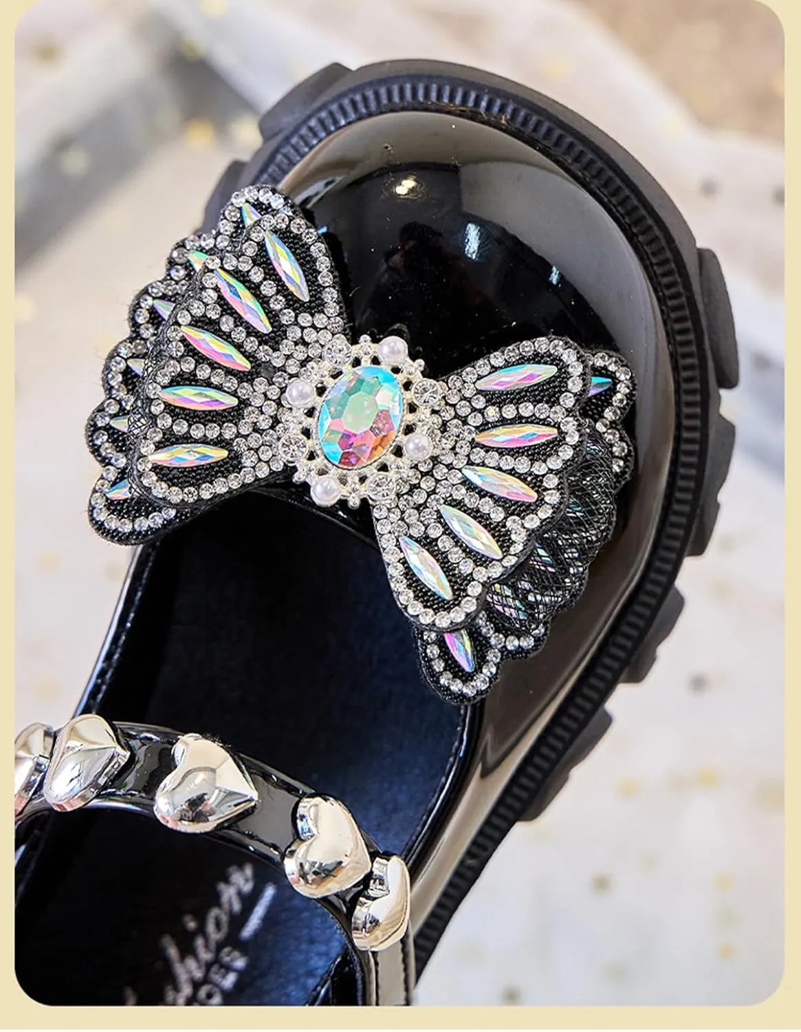 Girls Dress Shoes Party Wedding Mary Jane Shoes with Rhinestones Butterfly Princess Shoes for Toddler Little Big Kids