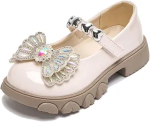 Girls Dress Shoes Party Wedding Mary Jane Shoes with Rhinestones Butterfly Princess Shoes for Toddler Little Big Kids