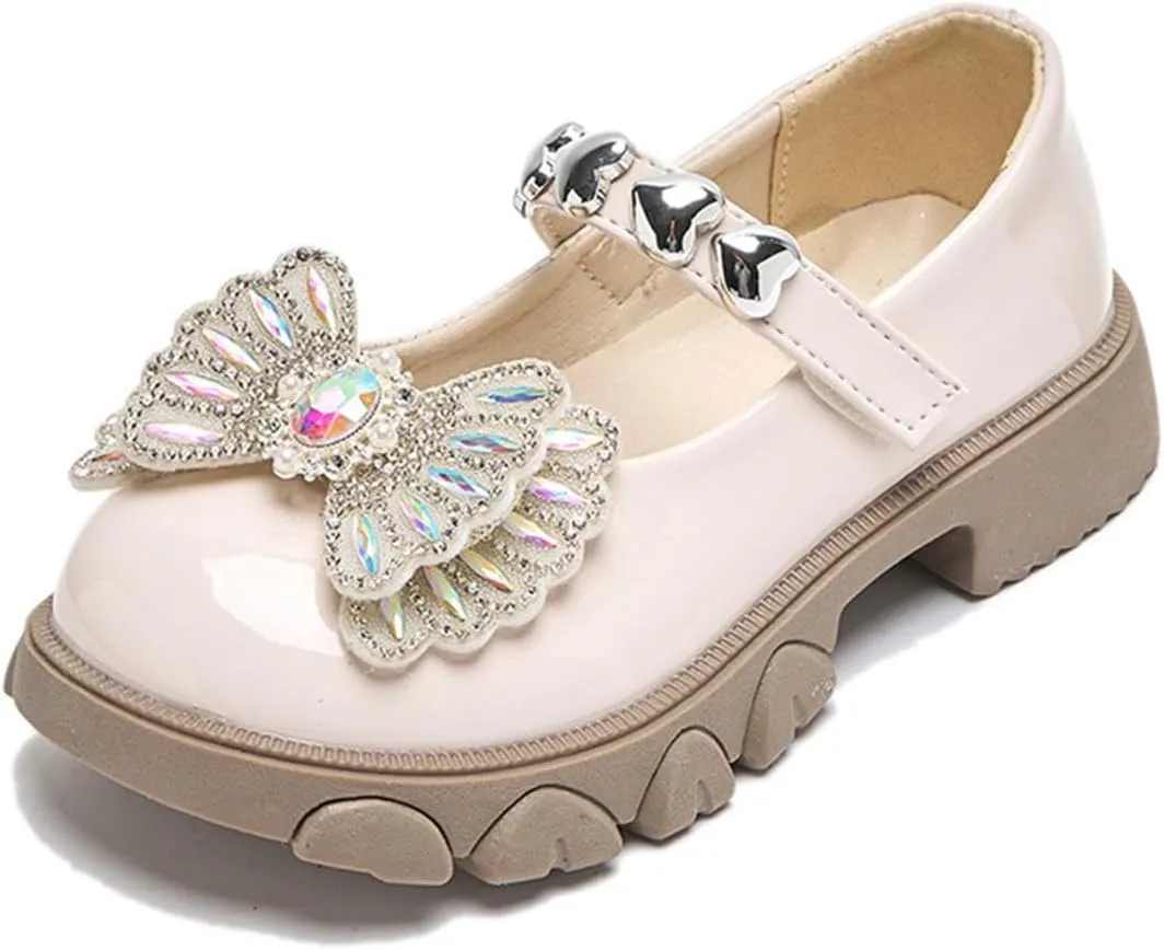 Girls Dress Shoes Party Wedding Mary Jane Shoes with Rhinestones Butterfly Princess Shoes for Toddler Little Big Kids