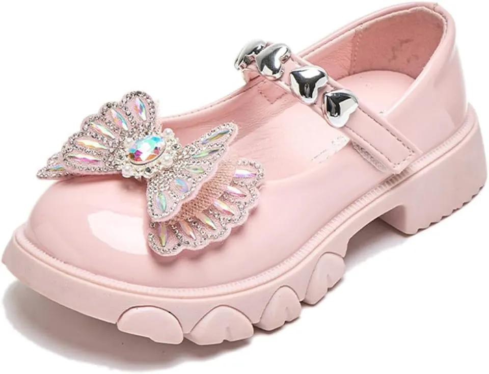 Girls Dress Shoes Party Wedding Mary Jane Shoes with Rhinestones Butterfly Princess Shoes for Toddler Little Big Kids